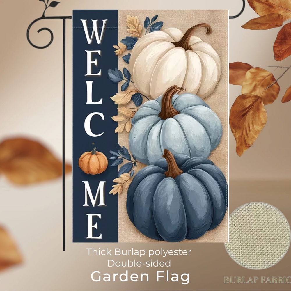 Garden flag, 12” x 18”, Welcome pumpkins, thick burlap polyester double-sided